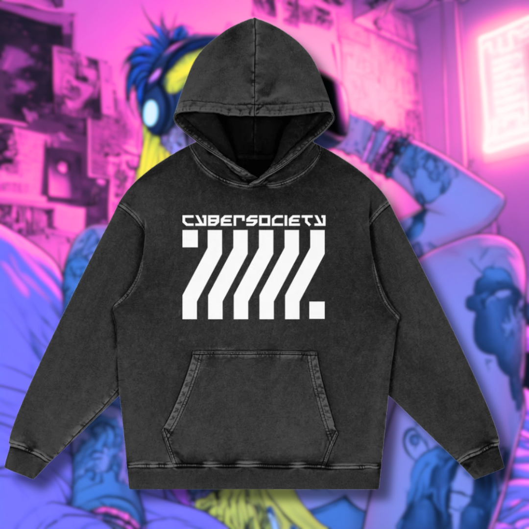 C0RRUPTED | Acid Wash Oversized Front Pocket Hoodie - CYBERSOCIETY