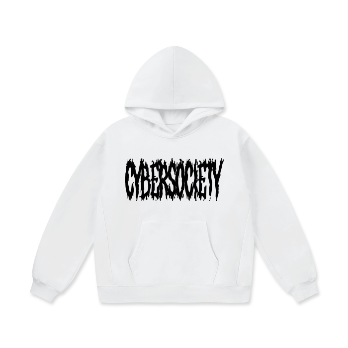 CYBERM3TAL White Oversized Heavyweight Fleece Hoodie - CYBERSOCIETY