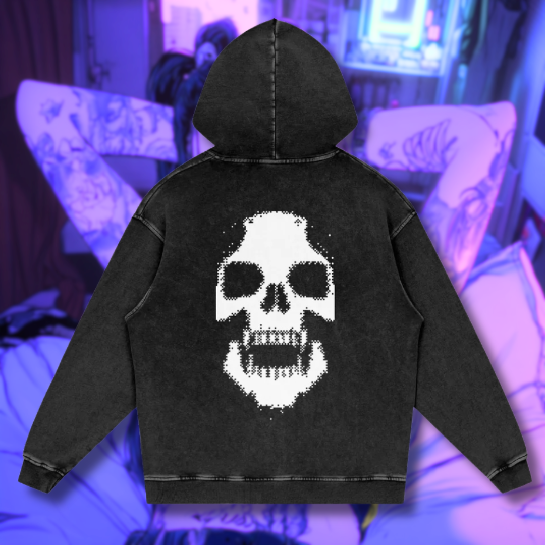 C0RRUPTED | Acid Wash Oversized Front Pocket Hoodie - CYBERSOCIETY