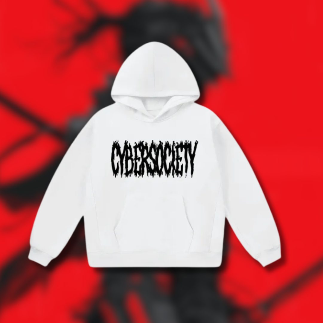 CYBERM3TAL White Oversized Heavyweight Fleece Hoodie - CYBERSOCIETY