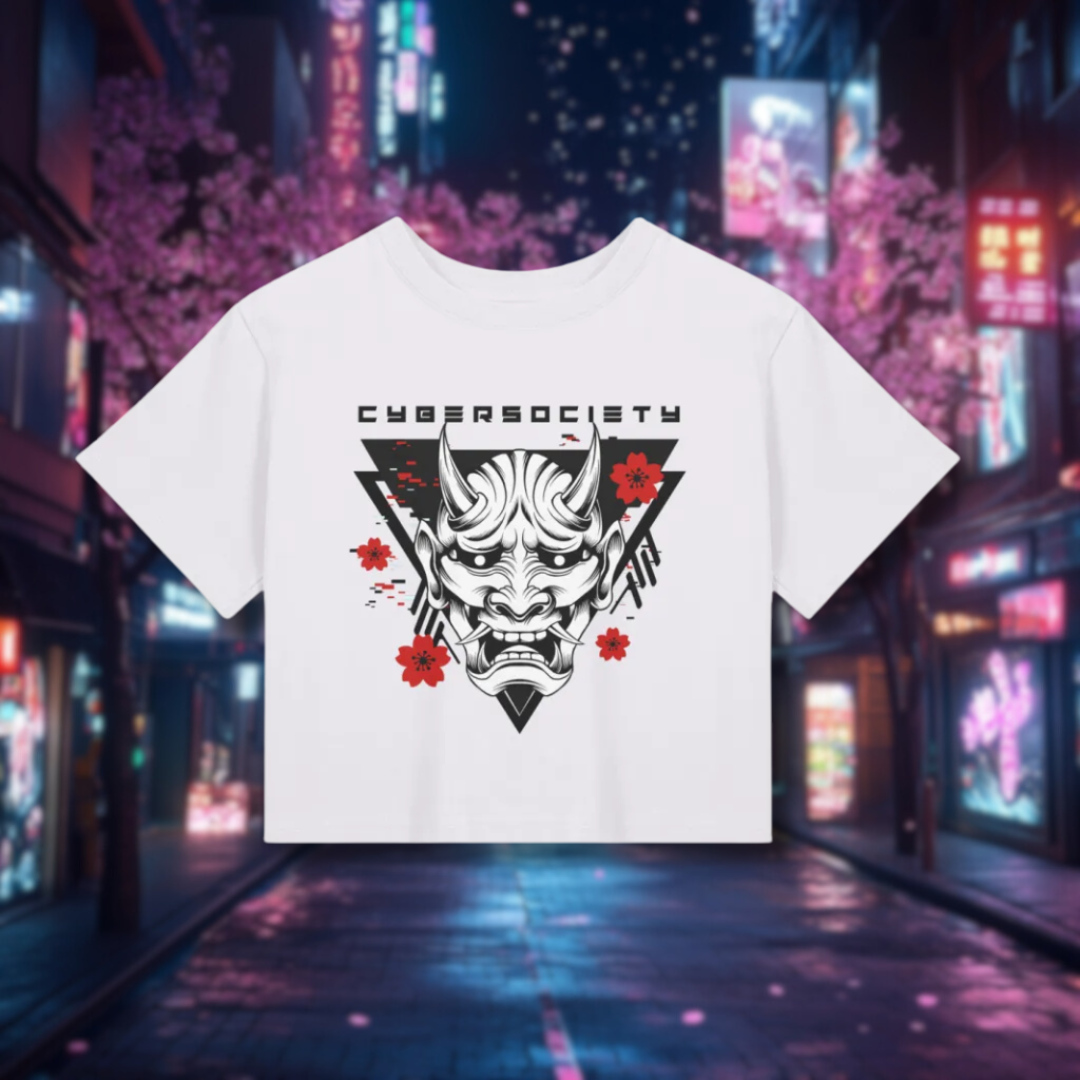 Cherry ON1 | White Techwear Baby Tee - CYBERSOCIETY