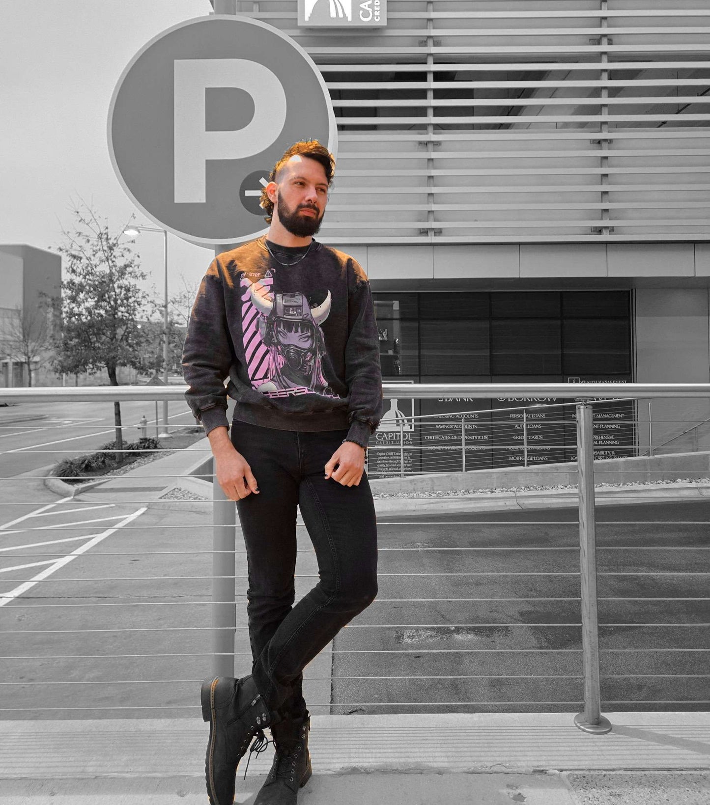 NEON V3XX | Acid Wash Oversize Sweatshirt - CYBERSOCIETY