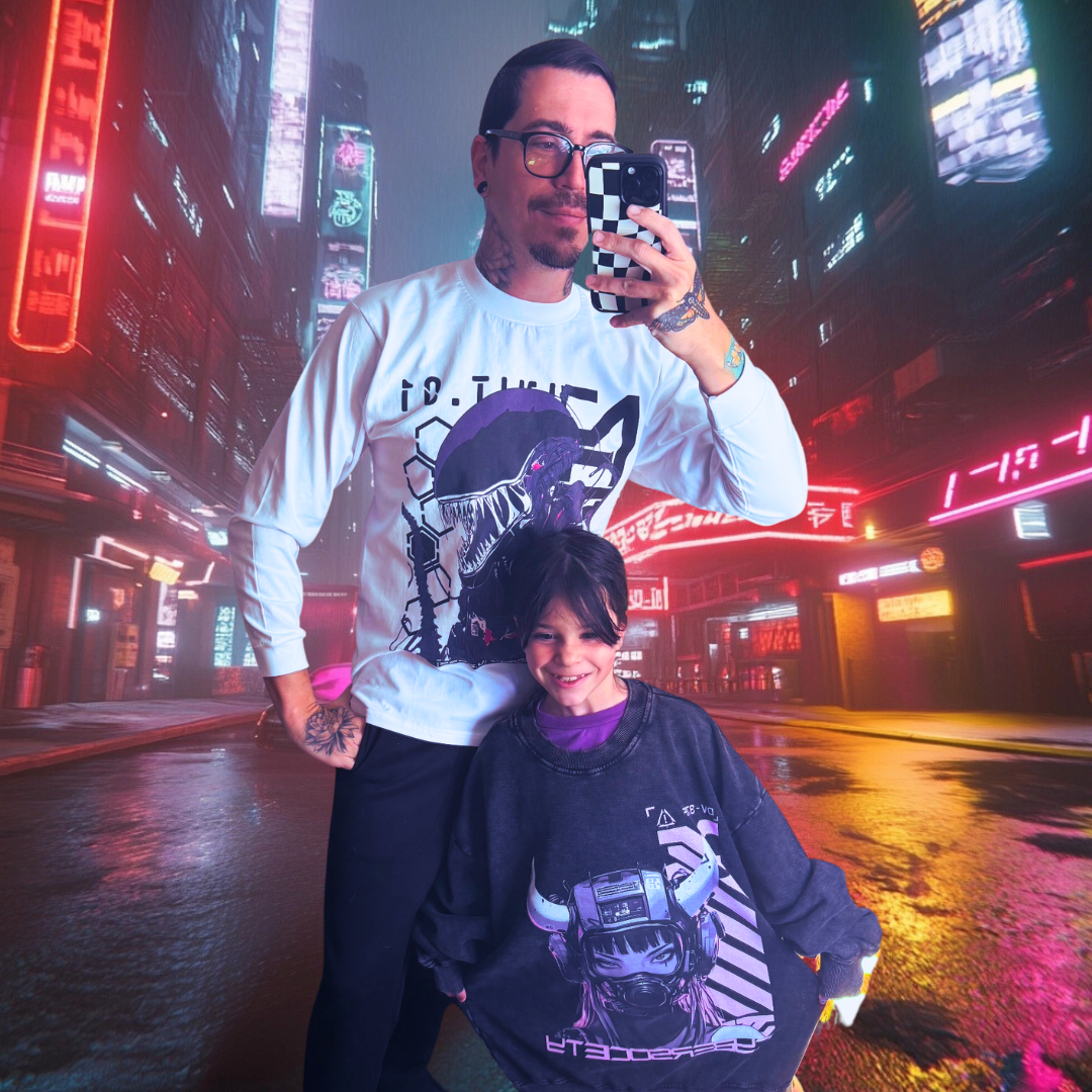 XEN0UNIT | White Unisex Cyberpunk Long Sleeve Shirt