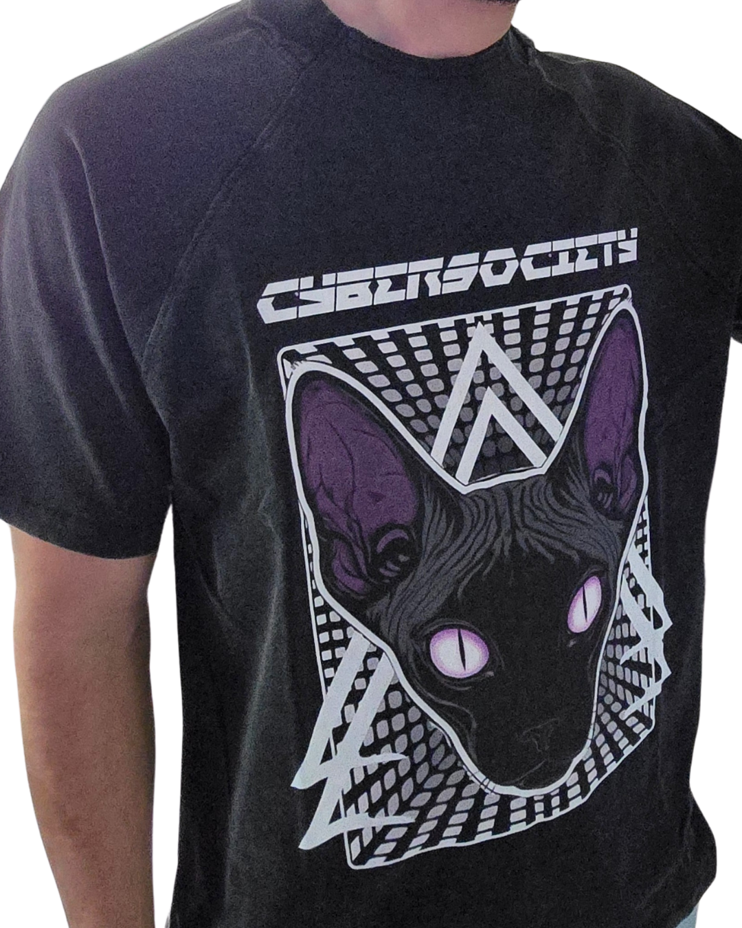Glitchcore Cat | Dystopian Washed Black Tee