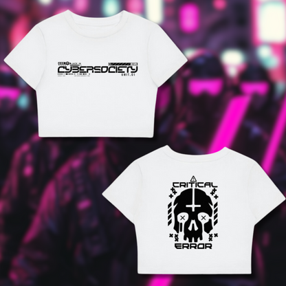 CRITICAL ERR0R | Techwear Womens White Cropped T-shirt - CYBERSOCIETY 
