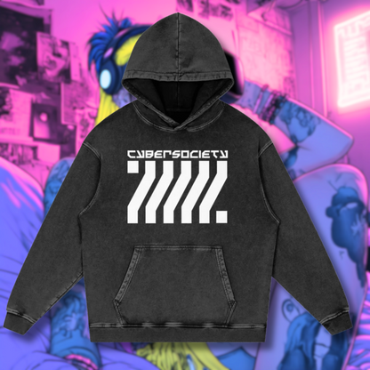 C0RRUPTED | Acid Wash Oversized Front Pocket Hoodie - CYBERSOCIETY 