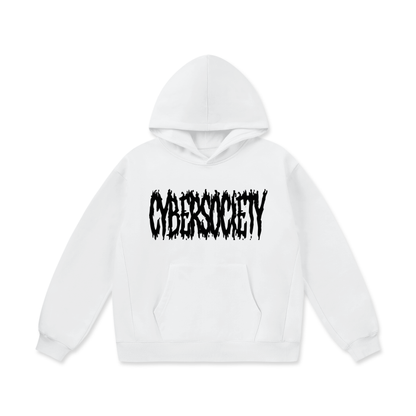 CYBERM3TAL White Oversized Heavyweight Fleece Hoodie - CYBERSOCIETY 