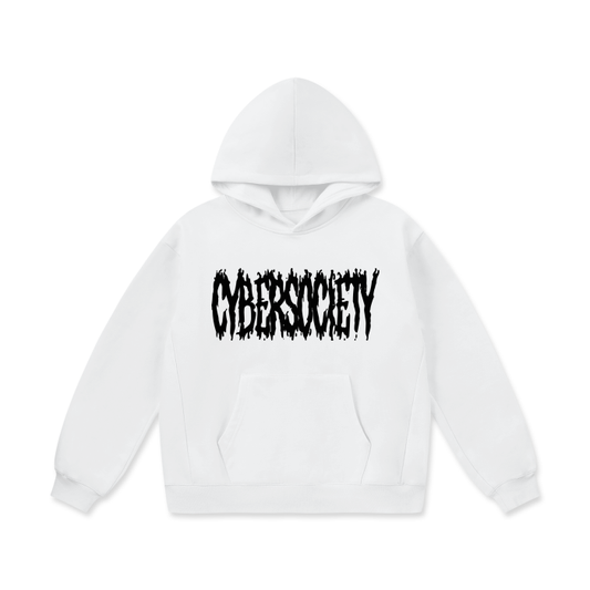 CYBERM3TAL White Oversized Heavyweight Fleece Hoodie - CYBERSOCIETY 