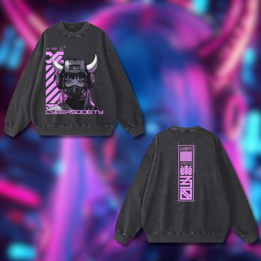 NEON V3XX | Acid Wash Oversize Sweatshirt - CYBERSOCIETY 