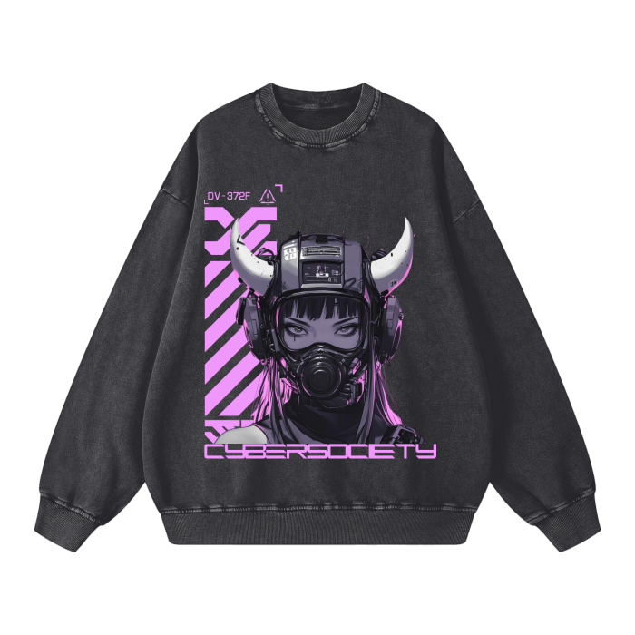 NEON V3XX | Acid Wash Oversize Sweatshirt - CYBERSOCIETY 