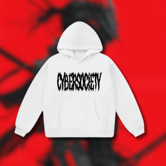 CYBERM3TAL White Oversized Heavyweight Fleece Hoodie