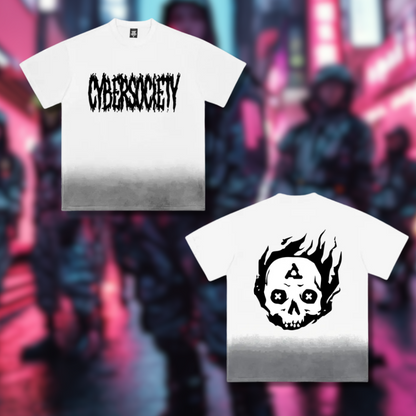 CYBERM3TAL - Cyberwear Acid Washed White T - CYBERSOCIETY 
