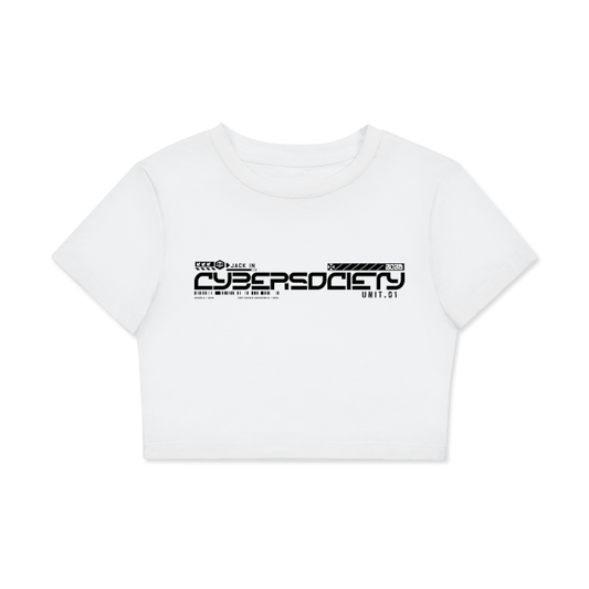 CRITICAL ERR0R | Techwear Womens White Cropped T-shirt - CYBERSOCIETY 