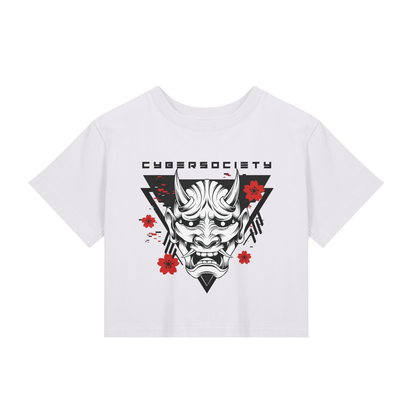 Cherry ON1 | White Techwear Baby Tee - CYBERSOCIETY 