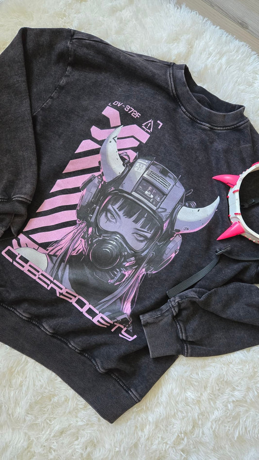 NEON V3XX | Acid Wash Oversize Sweatshirt - CYBERSOCIETY 