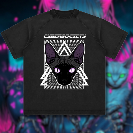 Glitchcore Cat | Dystopian Washed Black Tee
