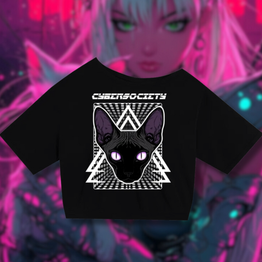 Glitchcore Cat | Women's Asymmetric Top - CYBERSOCIETY 