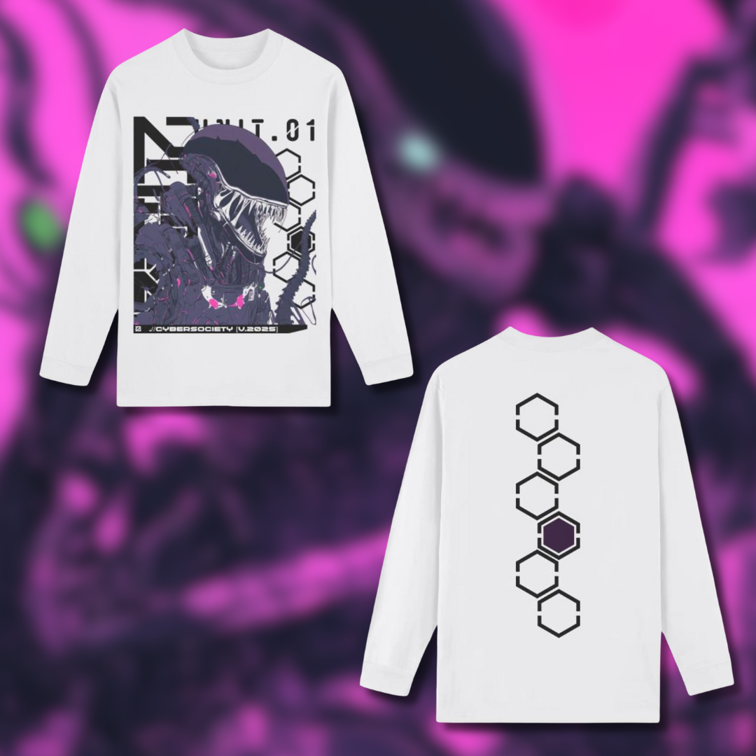 XEN0UNIT | Unisex Crew Neck Heavyweight 100% Cotton Long Sleeve Shirt - CYBERSOCIETY 
