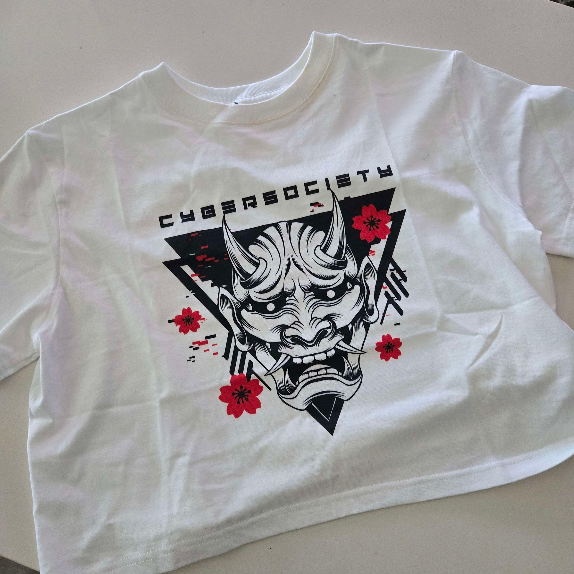 Cherry ON1 | White Techwear Baby Tee - CYBERSOCIETY 