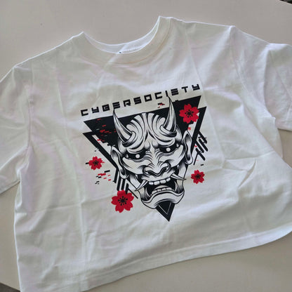 Cherry ON1 | White Techwear Baby Tee - CYBERSOCIETY 
