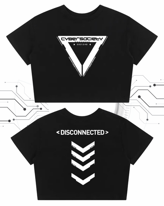 Disconnected | Cropped Black Techwear Baby Tee - CYBERSOCIETY 