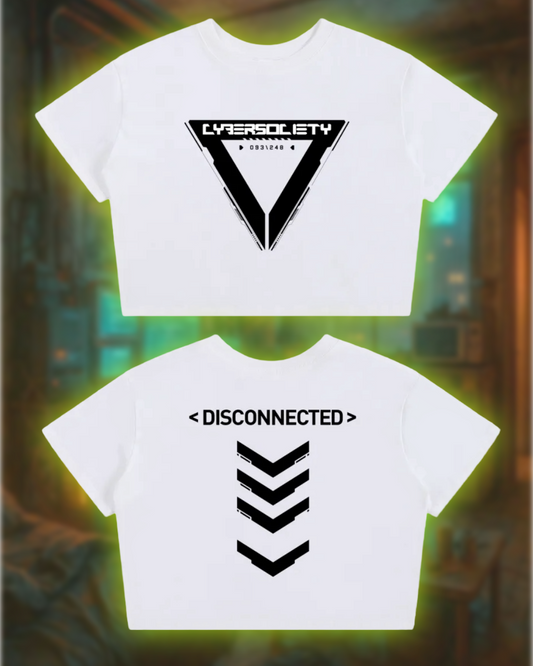 Disconnected | Cropped White Cyberpunk Baby Tee - CYBERSOCIETY 