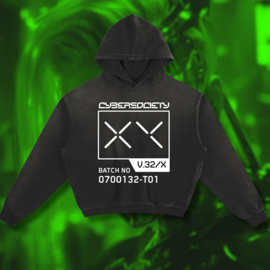 D3LTA H1VE | Cyberwear Unisex Black Boxy Hoodie